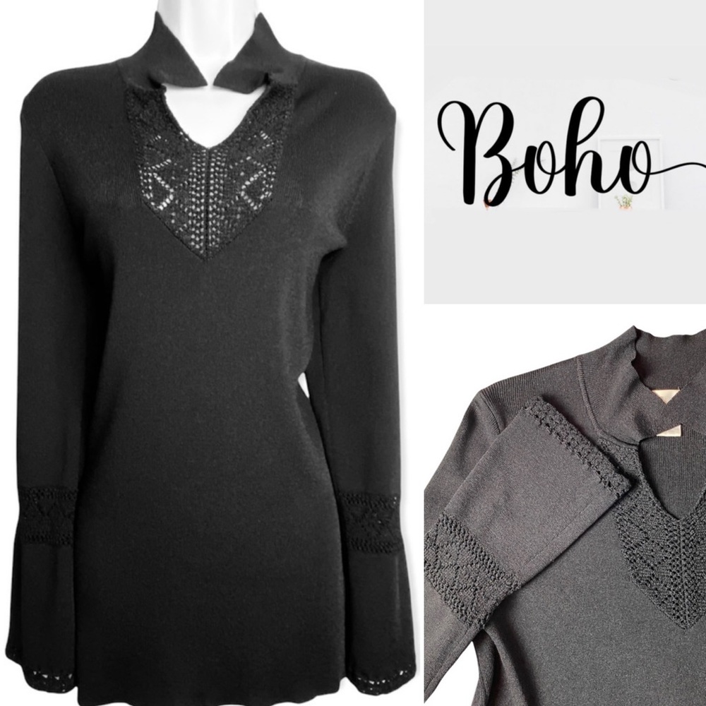 Bohemian Knit Accented BLACK Sweater